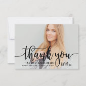 黒モダン文字卒業写真 サンキューカード (正面)