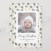 黒モダン文字可愛い金ゴールド黒ギフトパターン シーズンカード (正面/裏面)