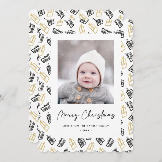 黒モダン文字可愛い金ゴールド黒ギフトパターン シーズンカード (正面/裏面)