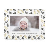 黒モダン文字可愛い金ゴールド黒ギフトパターン マグネット (横)