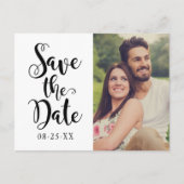 黒モダン文字結婚の写真日付の保存 案内ポストカード (正面)