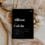黒モダン文字結婚式招待状 招待状<br><div class="desc">シンプルテンプレートを招待モダンし文字デザイン、黒と白の色で、独自の詳細とQRコードを追加。</div>