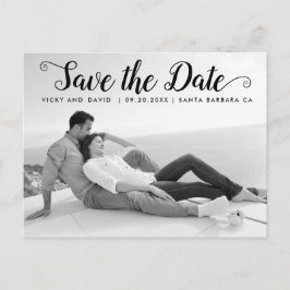 黒モダン文字結婚式Date写真を保存 ポストカード