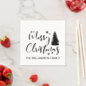 黒モダン文字「メリークリスマス」とモミの木 スタンダードカクテルナプキン (インサイチュ)