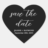 黒モダン日付の発結婚表を保存 ハートシール (正面)