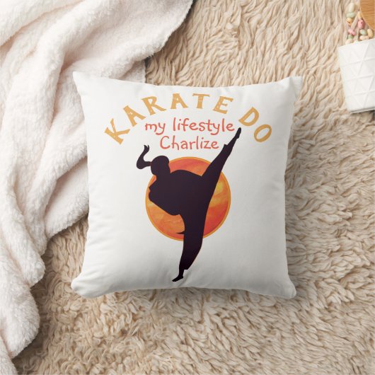 黒モダン日本空手シルエット武術アーツ クッション (ブランケット)