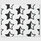 黒モダン星と白い星 ラッピングペーパー (フラット)