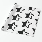 黒モダン星と白い星 ラッピングペーパー (アンロールド)