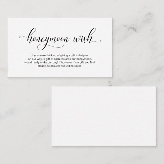黒モダン書とハネムーン結婚ウィッシュ エンクロージャーカード (正面/裏面)