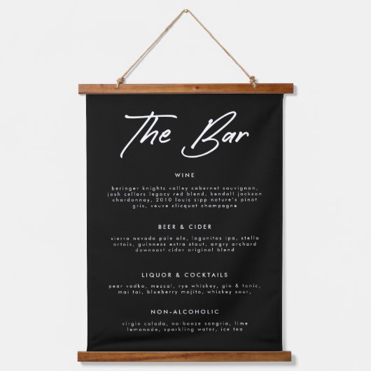 黒モダン書ドリンクの結婚バー 吊り下げ型タペストリー (正面)