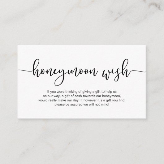 黒モダン書体の結婚ハネムーン願い エンクロージャーカード (正面)
