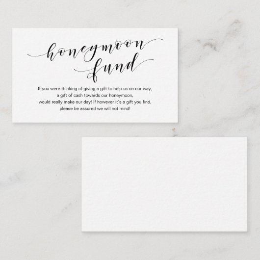 黒モダン書体結婚ハネムーン基金の願い エンクロージャーカード (正面/裏面)
