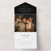 黒モダン書写真ウェディングRsvp オールインワン招待状 (内側)