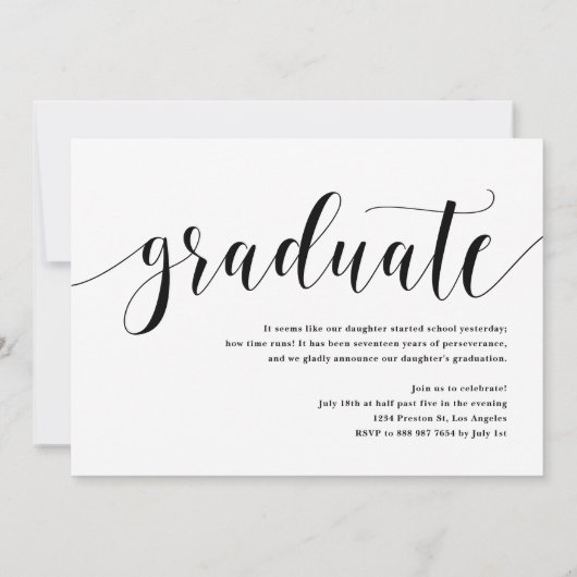 黒モダン書写真卒業 招待状 (裏面)