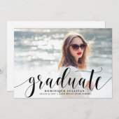 黒モダン書写真卒業 案内状 (正面/裏面)