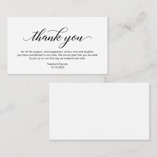 黒モダン書結婚のお礼 エンクロージャーカード (正面/裏面)