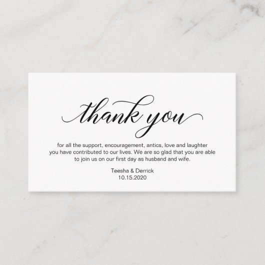 黒モダン書結婚のお礼 エンクロージャーカード (正面)