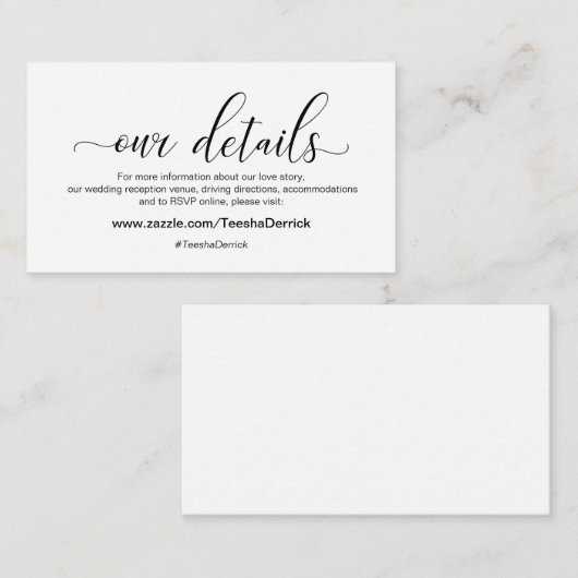 黒モダン書結婚の詳細 エンクロージャーカード (正面/裏面)