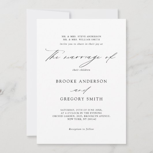 黒モダン書道シンプルミニマ結婚リスト 招待状 (正面)