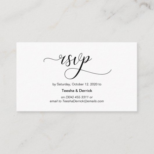 黒モダン書、ウェディングRSVP エンクロージャーカード (正面)