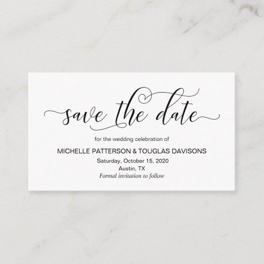 黒モダン書、結婚式の日付を保存 エンクロージャーカード (正面)