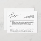 黒モダン書、結婚式RSVP エンクロージャーカード (正面/裏面)