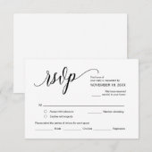 黒モダン書、結婚式RSVP エンクロージャーカード (正面/裏面)
