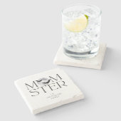 黒モダン月こうもりハロウィンモスターママ ストーンコースター (横)