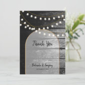 黒モダン材素朴金ゴールドライトアーチ結婚ズ サンキューカード (スタンド正面)