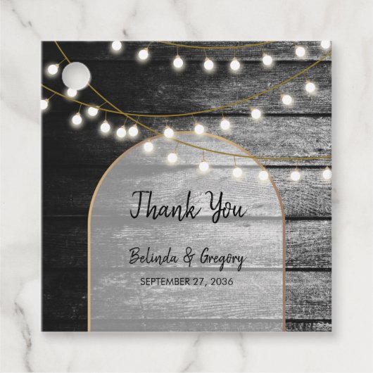 黒モダン材素朴金ゴールドライトアーチ結婚ズ フェイバータグ (正面)