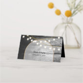 黒モダン材素朴金ゴールドライトアーチ結婚ズ プレイスカード (裏面)