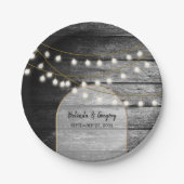 黒モダン材素朴金ゴールドライトアーチ結婚ズ ペーパープレート (正面)