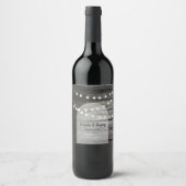 黒モダン材素朴金ゴールドライトアーチ結婚ズ ワインラベル (正面)