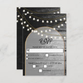 黒モダン材素朴金ゴールドライトアーチ結婚ズ 出欠カード (正面/裏面)