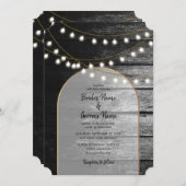 黒モダン材素朴金ゴールドライトアーチ結婚ズ 招待状 (正面/裏面)