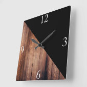 黒モダン板と木板 スクエア壁時計 (傾斜)