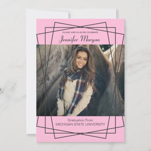 黒モダン枠写真卒業招待状 招待状 (正面)