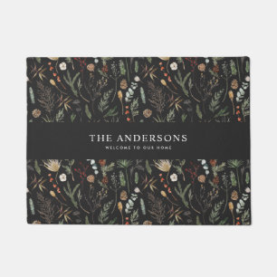 黒モダン植物エレガントコンテンポラリー ドアマット
