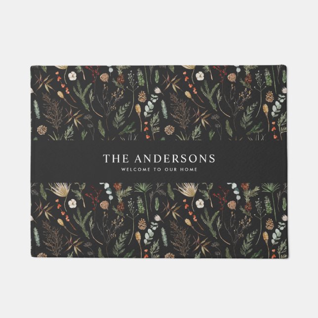 黒モダン植物エレガントコンテンポラリー ドアマット (正面)