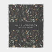 黒モダン植物エレガントコンテンポラリー フリースブランケット (正面)