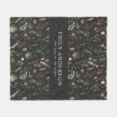 黒モダン植物エレガントコンテンポラリー フリースブランケット (正面(横))