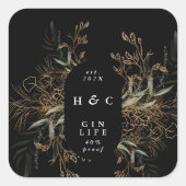 黒モダン植物学金ゴールドユーカリプトゥスジンアーチ スクエアシール (正面)