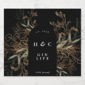 黒モダン植物学金ゴールドユーカリプトゥスジンアーチ リキュールボトルラベル (シングルラベル)