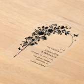 黒モダン植物性バタフライ結婚アーチ アクリル招待状 (レイダウン)