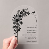 黒モダン植物性バタフライ結婚アーチ アクリル招待状 (インサイチュ (ポータブル))