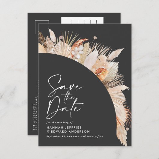 黒モダン植物性パエレガントパス草 案内ポストカード (正面/裏面)