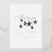 黒モダン植物緑のクリスマス 箔シーズンカード (正面)