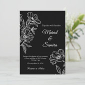 黒モダン植物線アート結婚式招待状 招待状 (スタンド正面)