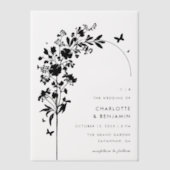 黒モダン植物蝶アーチ ベラム紙招待状 (正面)