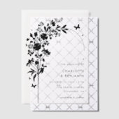 黒モダン植物蝶アーチ ベラム紙招待状 (オフセット (招待状))